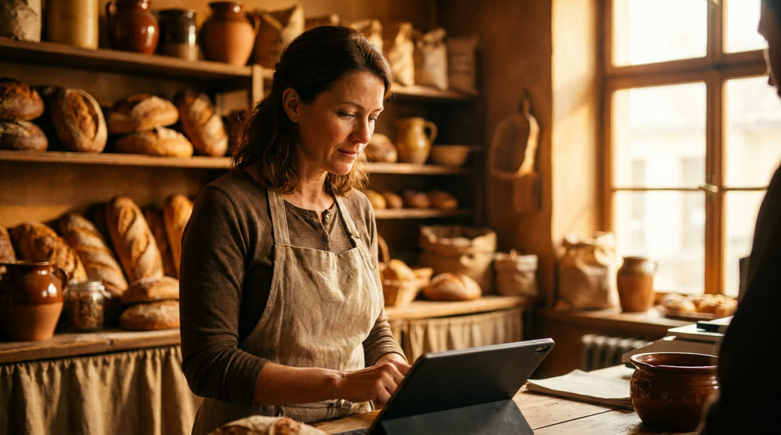 Bakery owner sourcing packaging and ingredients